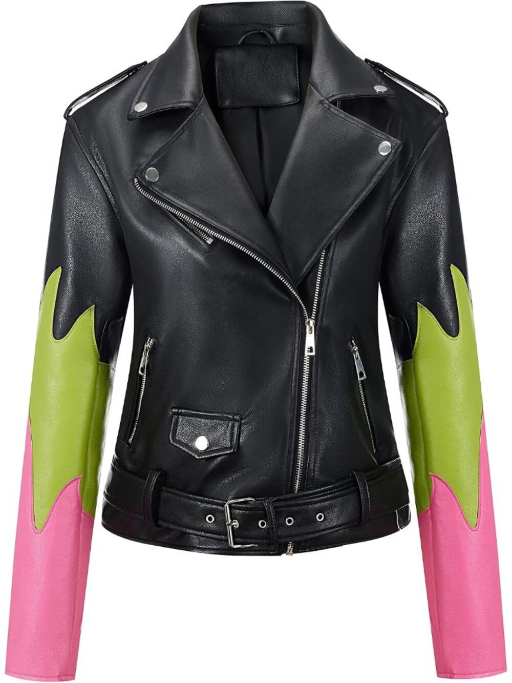Women’s Black Candy Faux Leather Bomber Jacket, Moto Biker Coat